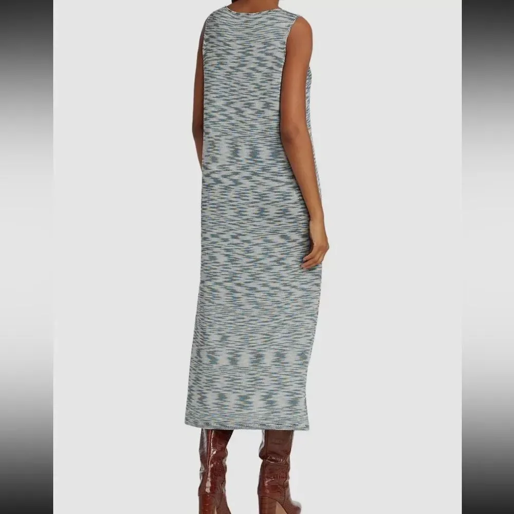 Lafayette 148 Women's Blue Sleeveless Marled Silk Knit Midi Dress